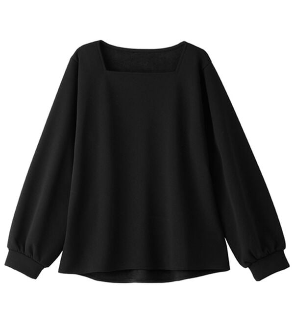 alotta（アロッタ）の「大人上品スクエアネックパフ袖裏起毛ブラウス（カットソー）」｜ブラック