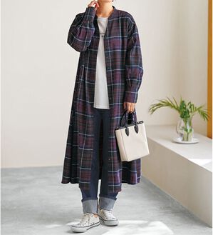 BELLUNA（ベルーナ）の「ウール調素材チェック柄ゆったりワンピース（その他ワンピース）」｜ネイビー系