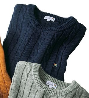 「＜アーノルド　パーマー＞ワンポイントケーブルニット（メンズニット・セーター）」｜ネイビー