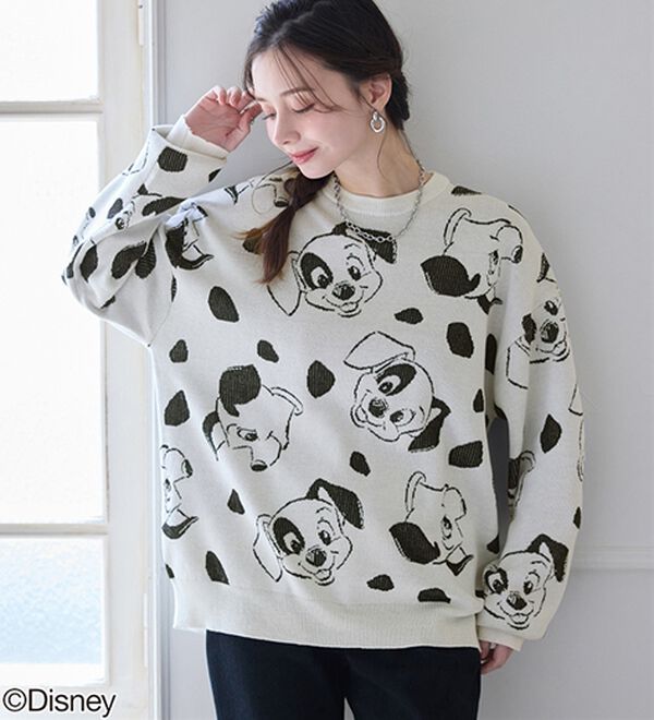 BELLUNA（ベルーナ）の「＜Ｄｉｓｎｅｙ＞【１０１匹ワンちゃん】総柄ジャカードゆったりセーター（ニット・セーター）」｜オフホワイト