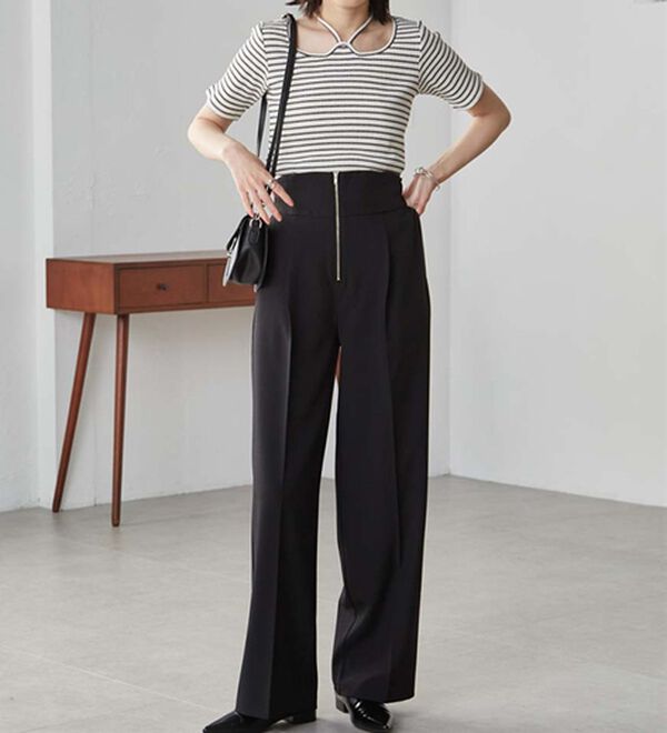 RANAN（ラナン）の「ハイウエストジップワイドパンツ（ワイドパンツ・ガウチョ）」｜詳細画像