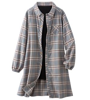 「裏フリースほっこりかっぽうチュニック（チュニック）」｜グレーチェック