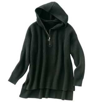 VINNO（ヴィノ）の「ジップデザインもちもちフーデッドパーカー（パーカー）」｜黒