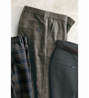 「＜コムルヴァン・オム＞チェック柄グッとラクパンツ（メンズフルレングスパンツ）」｜ダークブラウンチェック