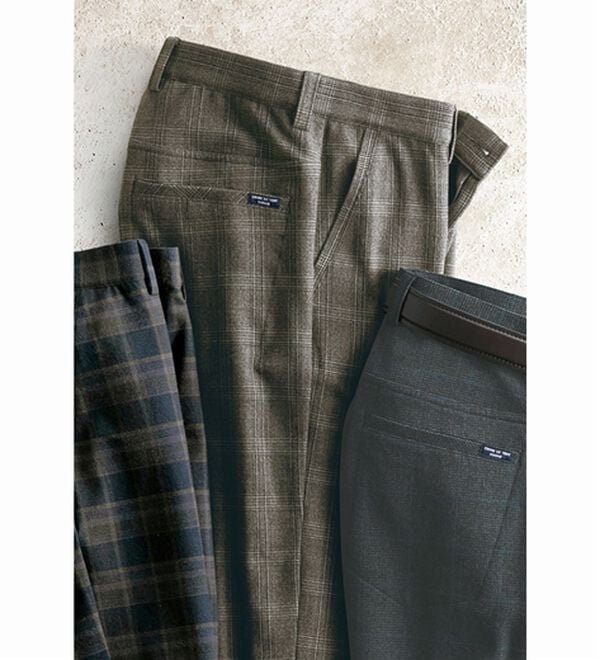 「＜コムルヴァン・オム＞チェック柄グッとラクパンツ（メンズフルレングスパンツ）」｜ダークブラウンチェック