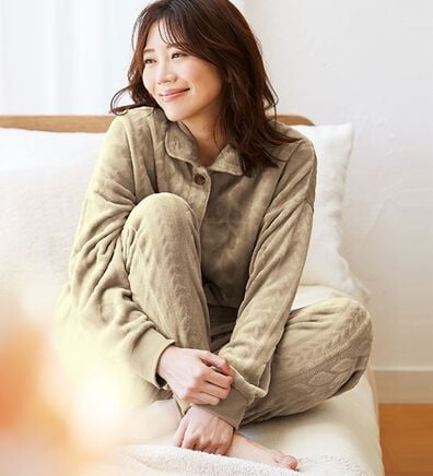 LAVIENNE（ラヴィエンヌ）の「ケーブルフリースジャケットパジャマ（パジャマ・ルームウェア）」