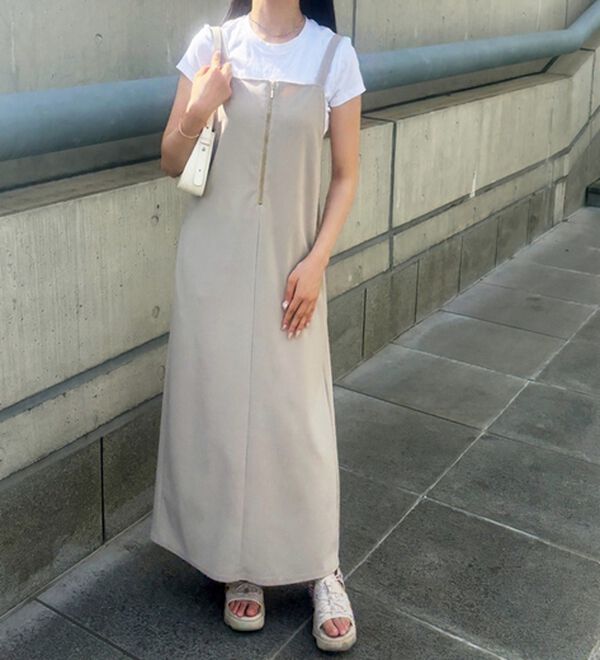 GeeRA（ジーラ）の「ハーフジップキャミワンピース（カットソーワンピース）」｜詳細画像