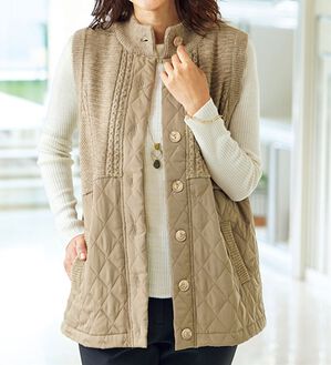 BELLUNA（ベルーナ）の「編地変化ニット切替中わたベスト（中わたコート・ベスト）」｜詳細画像