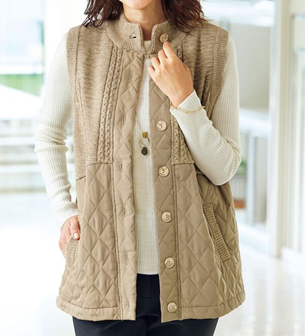 BELLUNA（ベルーナ）の「編地変化ニット切替中わたベスト（中わたコート・ベスト）」｜詳細画像