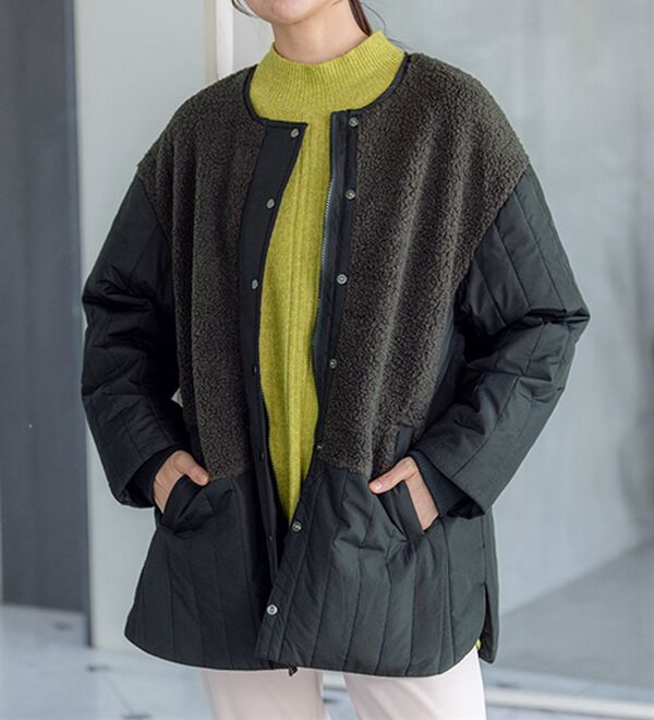 BELLUNA（ベルーナ）の「ボア切替キルトデザインミドル丈コート（ハーフコート）」｜詳細画像