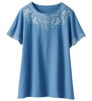 BELLUNA（ベルーナ）の「スカラップ刺しゅう華やぎプルオーバー（カットソー）」｜ブルー