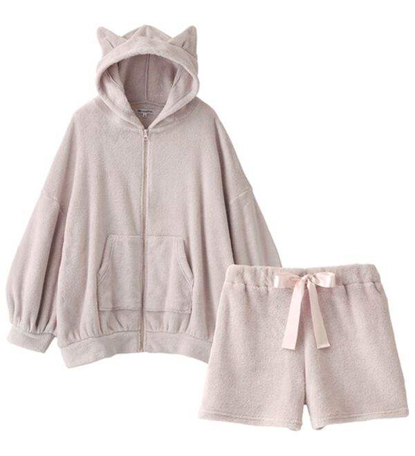 YU'NOW（ユナウ）の「ネコのみみボアパーカールームウェアセット（パジャマ・ルームウェア）」｜ベビーピンク