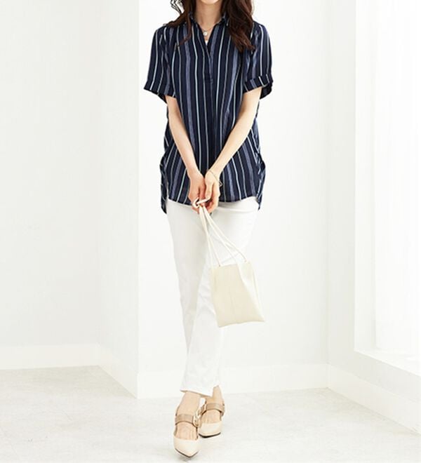 BELLUNA（ベルーナ）の「エアリーツイル裾タックシャツチュニック（チュニック）」｜詳細画像