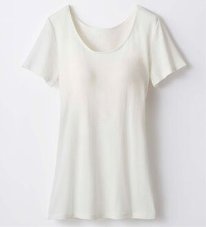 LAVIENNE（ラヴィエンヌ）の「綿１００％サラッと汗取りインナー　カップ付きインナー　半袖＜ラヴィクールナチュラル＞（ブラトップ・カップ付きインナー）」｜オフホワイト