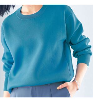 VINNO（ヴィノ）の「配色デザインニットトレーナー（ニット・セーター）」｜ターコイズ系