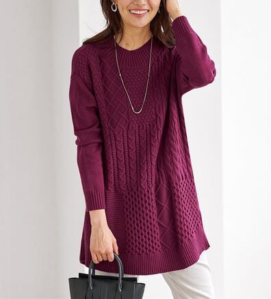 BELLUNA（ベルーナ）の「パッチワーク調ケーブルニットチュニック（チュニック）」