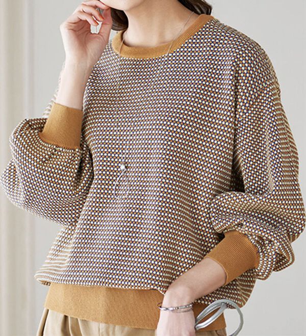 BELLUNA（ベルーナ）の「ジャカード素材パフスリーブプルオーバー（ニット・セーター）」｜詳細画像