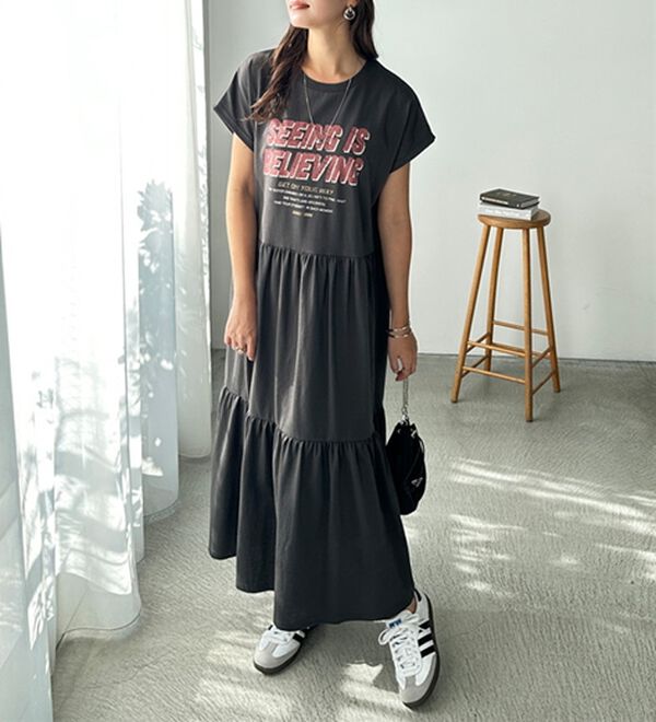 GeeRA（ジーラ）の「ピグメント風ティアードプリントＴシャツワンピース（カットソーワンピース）」｜詳細画像