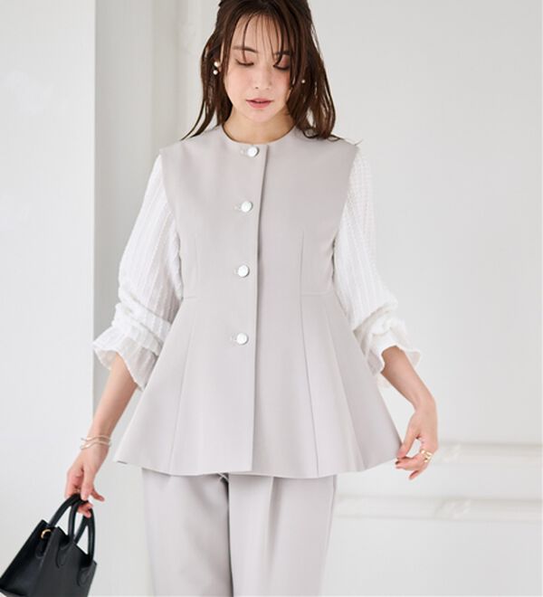 RANAN（ラナン）の「【２点セット】防シワ！ペプラムベストセットアップ（パンツスーツ）」｜詳細画像