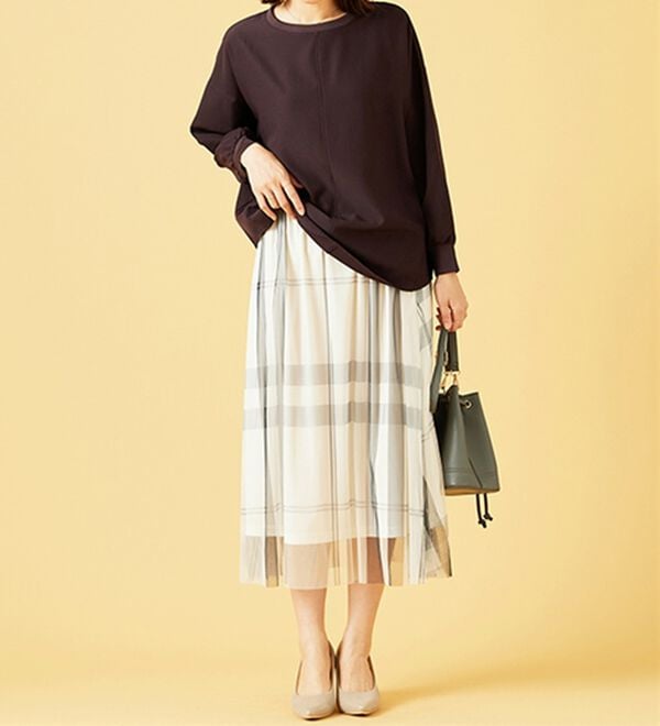 BELLUNA（ベルーナ）の「チュール素材上品プリントフレアースカート（ロングスカート）」｜詳細画像