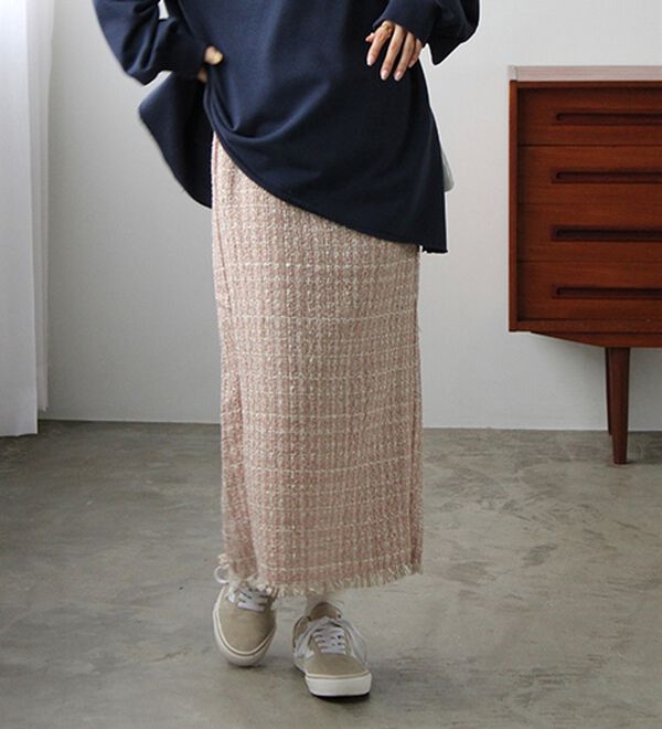 GeeRA（ジーラ）の「ファンシーツイードタイトスカート（ロングスカート）」｜ピンク