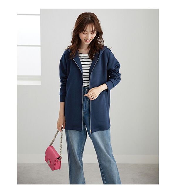 BELLUNA（ベルーナ）の「フードデザインとろみ素材ジップアップパーカー（パーカー）」｜詳細画像