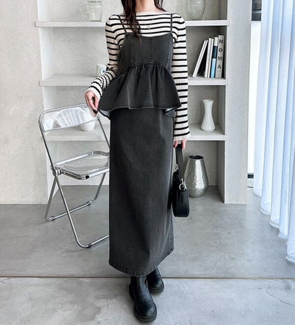 GeeRA（ジーラ）の「楽ちん！デニムペプラムキャミワンピース（その他ワンピース）」｜詳細画像