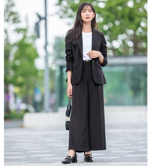 GeeRA（ジーラ）の「【ジャケット+2ボトム】洗えるストレッチ！ジャケット＆ブラウス＆ワイドパンツ＆スカートスーツセット（パンツスーツ）」｜詳細画像