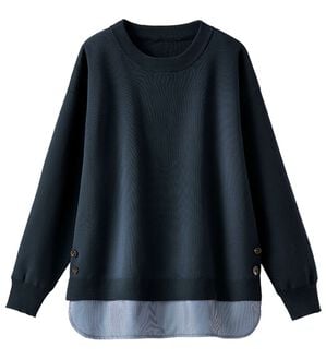 BELLUNA（ベルーナ）の「裾ボタン重ね着風ニットプルオーバー（ニット・セーター）」｜ネイビー系