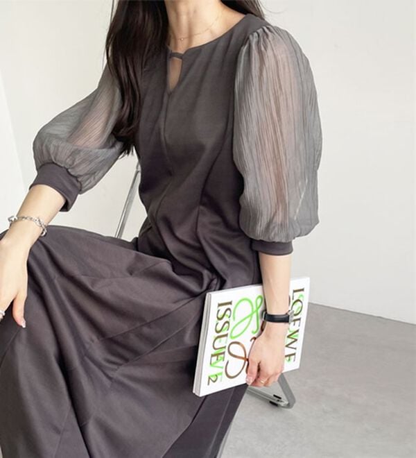 GeeRA（ジーラ）の「袖楊柳シアー美ラインワンピース（カットソーワンピース）」｜詳細画像