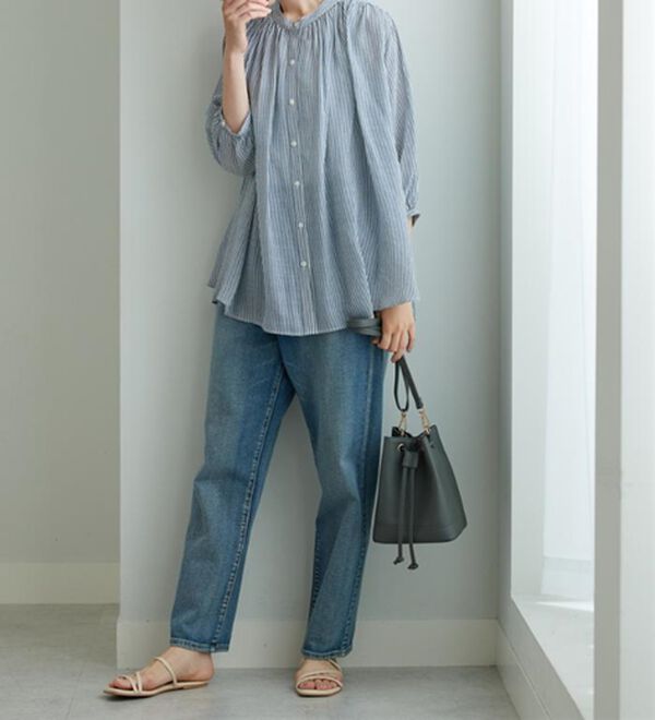 BELLUNA（ベルーナ）の「【新色追加】スラブ素材ギャザーデザインブラウス（ブラウス）」｜詳細画像