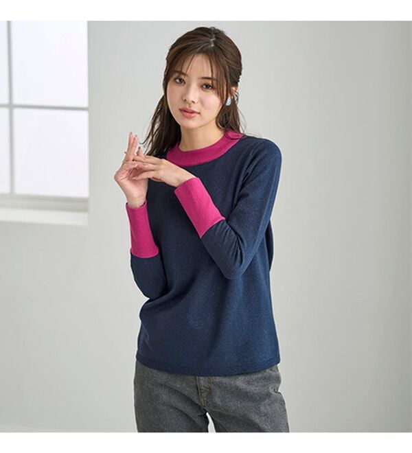 BELLUNA（ベルーナ）の「ラメ入り配色ニットプルオーバー（ニット・セーター）」｜詳細画像