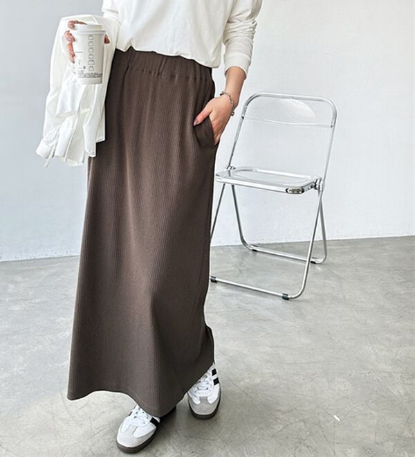 GeeRA（ジーラ）の「【着回し力◎】楽ちんすっきり見え！リブロングスカート（ロングスカート）」｜詳細画像