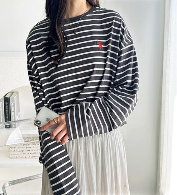 GeeRA（ジーラ）の「【Ｕ．Ｓ．ＰＯＬＯ ＡＳＳＮ】オーバーサイズ刺しゅうロンＴ（カットソー）」｜詳細画像