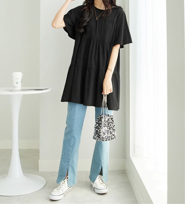 alotta（アロッタ）の「楽に可愛く！ふんわり綿混ティアードチュニック（チュニック）」｜詳細画像