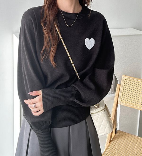 GeeRA（ジーラ）の「ハート刺繍ボリューム袖ニット（ニット・セーター）」｜詳細画像