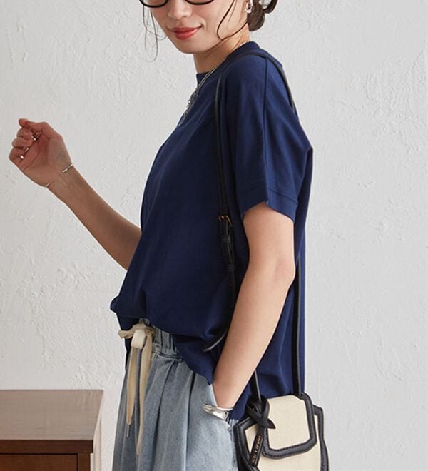 RANAN（ラナン）の「【選べる袖丈】ひんやり！＜BC＞綿100％プチハイネックＴシャツ（カットソー）」｜詳細画像