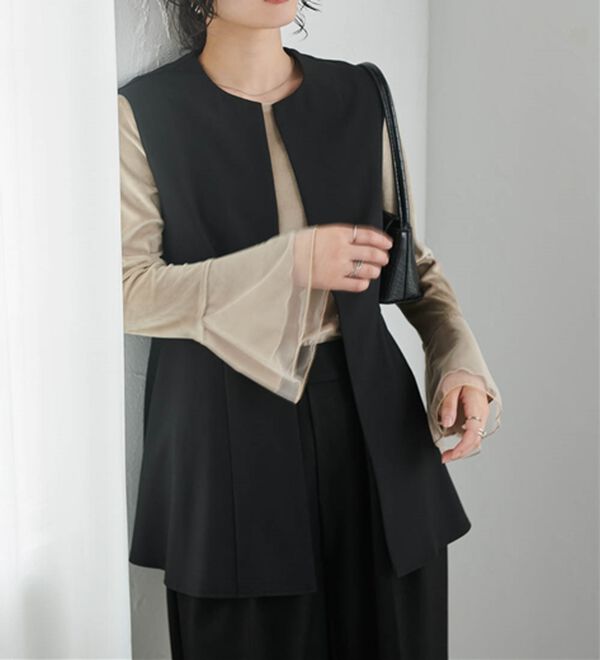 RANAN（ラナン）の「機能付！麻調素材ペプラムジレベスト（ジレ）」｜ブラック