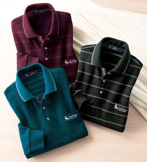 「＜カルビア＞柄違いが嬉しい裏起毛ポロシャツ（メンズシャツ）」｜詳細画像