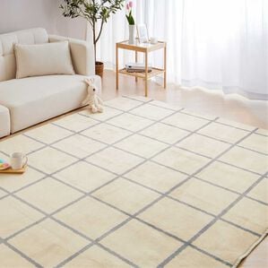 iellio（イエリオ）の「北欧調洗えるはっ水フランネルラグ＜ロングシーズン・床暖対応・洗濯可能・ウォッシャブル・おしゃれ・はっ水＞（ラグ）」｜タイルチェックアイボリー