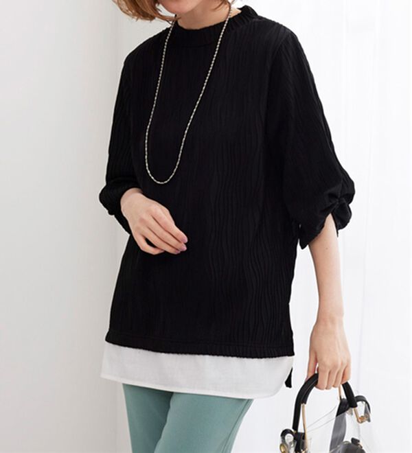 BELLUNA（ベルーナ）の「裾切替波柄ジャカード素材プルオーバー（カットソー）」｜詳細画像