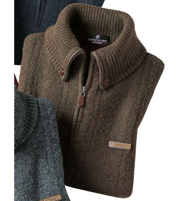「＜コムルヴァン・オム＞裏ベロアやわらかシャギーセーター（メンズニット・セーター）」｜グリーンブラウン