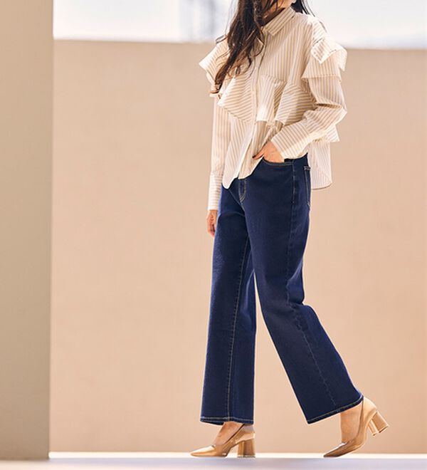 RANAN（ラナン）の「【裏起毛】ウエストゴムなのにスッキリ穿けるデニム（フルレングスパンツ）」｜詳細画像