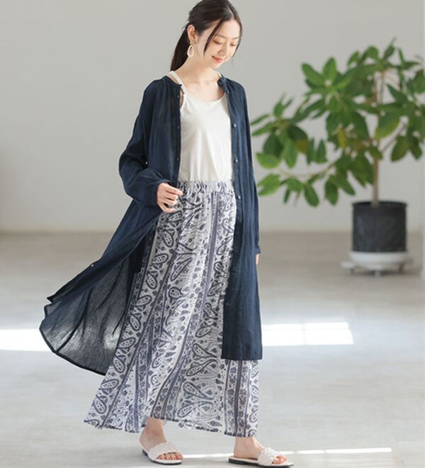 A HAPPY MARILYN（アハッピーマリリン）の「【Ｌ～６Ｌ】【風通るプレミアム】袖丈（七分・長袖）が選べる　綿１００％　楊柳　シャツチュニック（チュニック）」｜詳細画像
