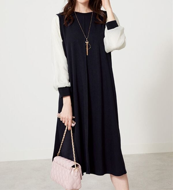 BELLUNA（ベルーナ）の「シアー袖デザインワンピース（その他ワンピース）」｜詳細画像