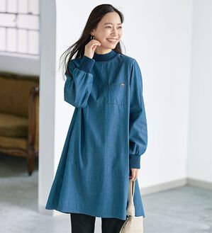 BELLUNA（ベルーナ）の「＜＆ｃｏｃｏｃｈｉ＞デニム素材リブ使いチュニック（チュニック）」｜インディゴ