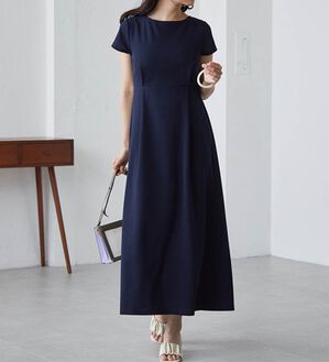 RANAN（ラナン）の「上品見えバックギャザーワンピース（その他ワンピース）」｜ネイビー