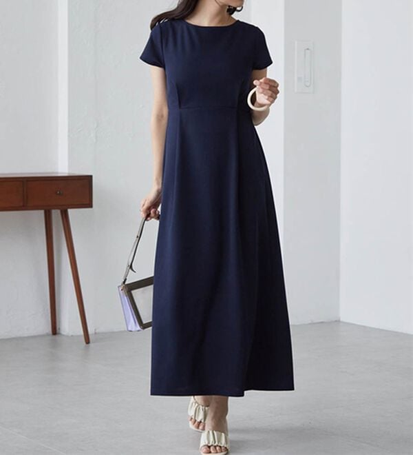 RANAN（ラナン）の「上品見えバックギャザーワンピース（その他ワンピース）」｜ネイビー