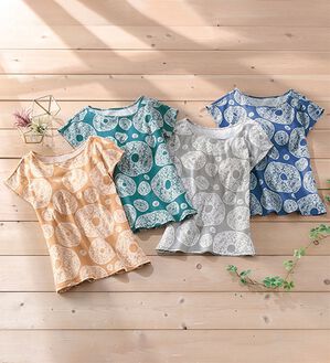 「【４色組】綿１００％ラクでお洒落なカップ付Ｔシャツ（ブラトップ・カップ付きインナー）」｜4色組