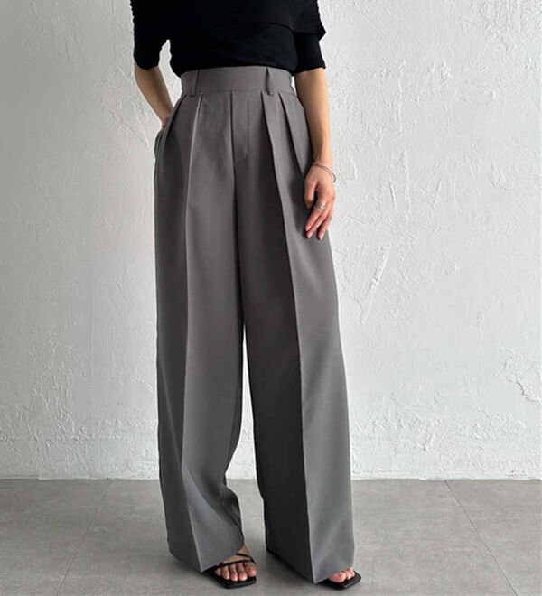 RANAN（ラナン）の「【選べる股下】きれい見え２タックワイドスラックス（ワイドパンツ・ガウチョ）」｜詳細画像